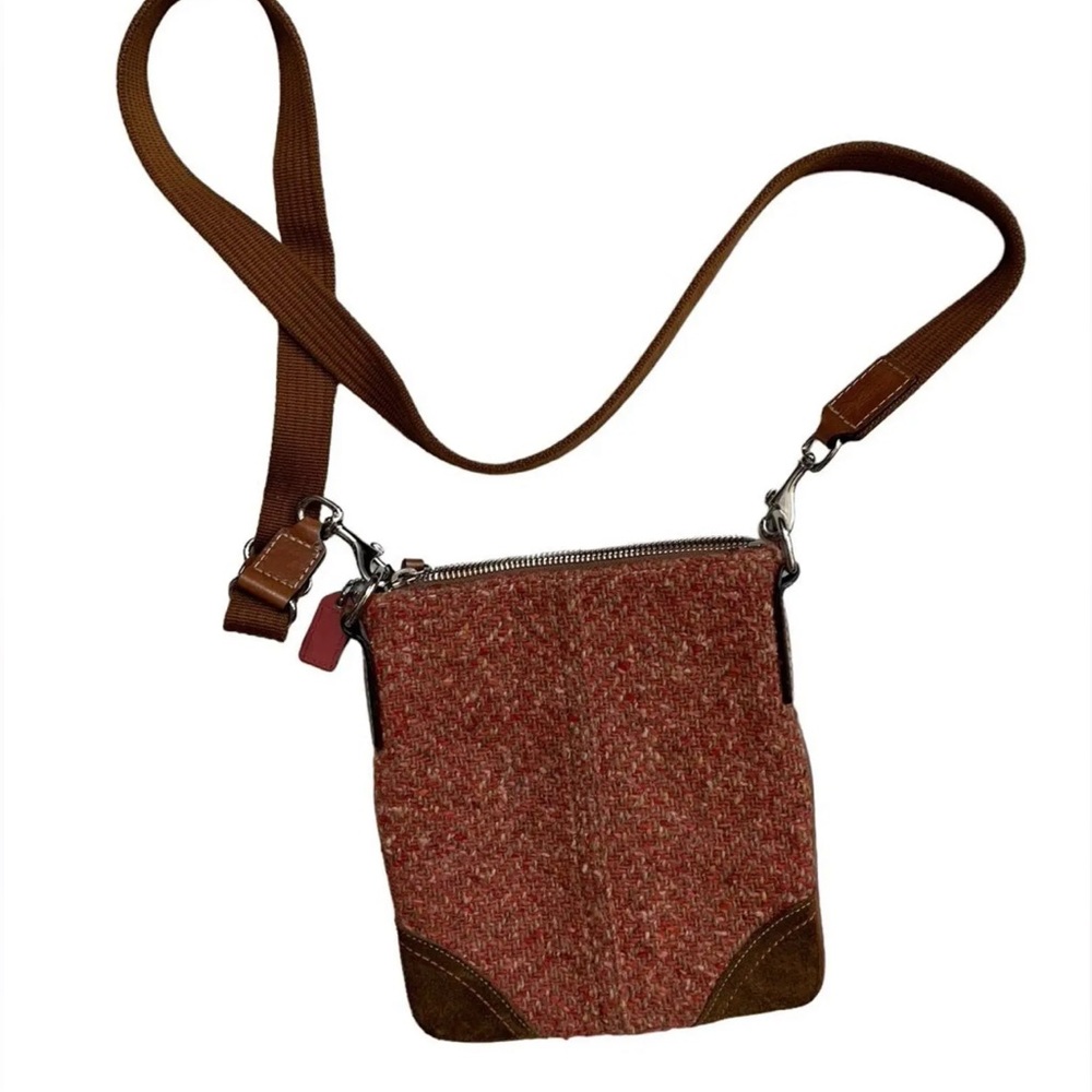 Coach Kitt Crossbody Messenger weed Wool‎ Suede Leather Trim